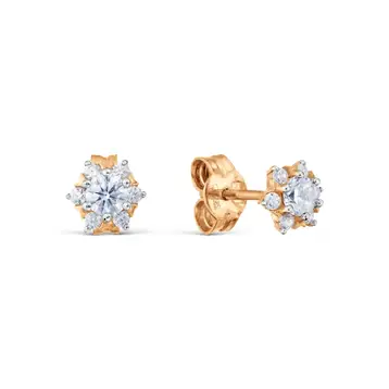 Серьги с фианитами из красного золота 585 пробы