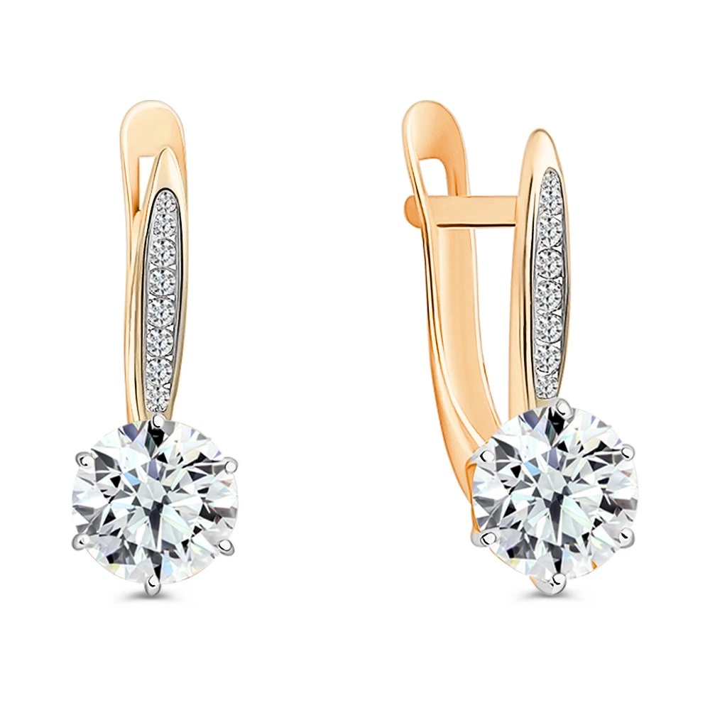 Серьги с фианитами из красного золота 375 пробы