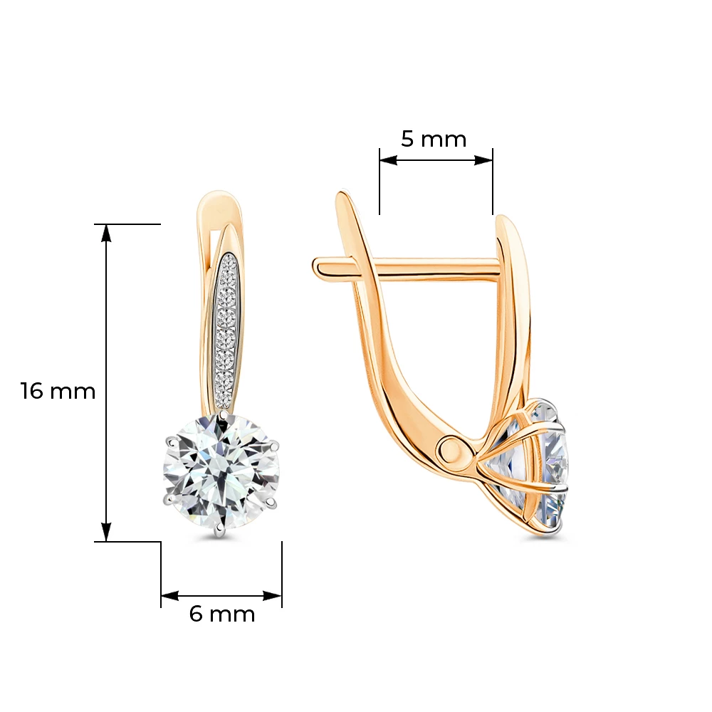 Серьги с фианитами из красного золота 375 пробы