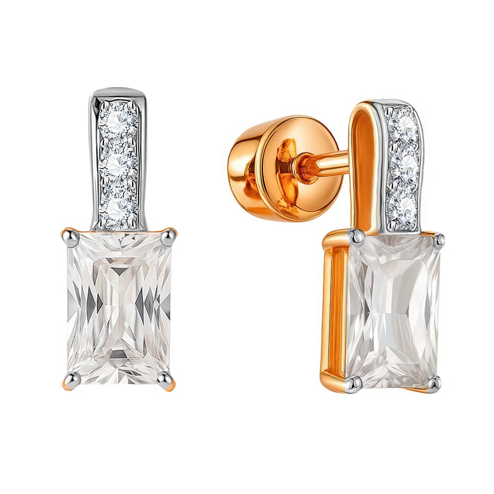 Серьги с фианитами из красного золота 375 пробы