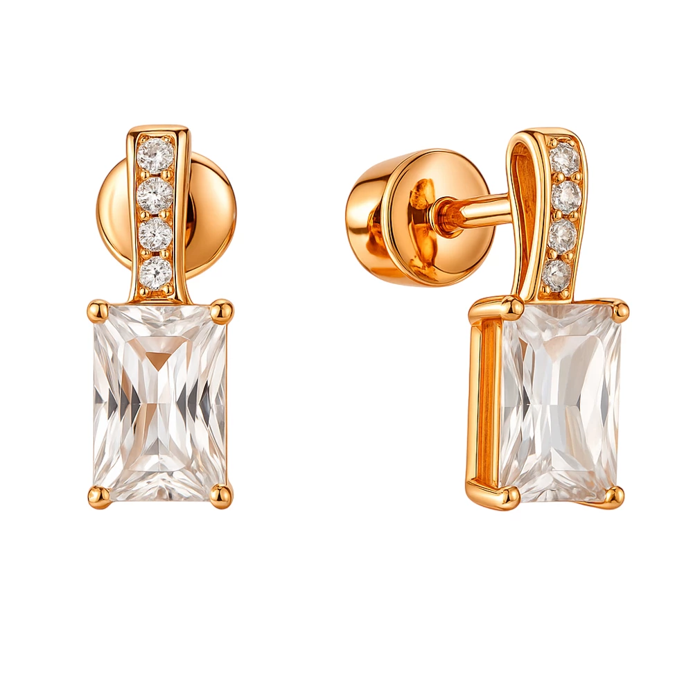 Серьги с фианитами из красного золота 375 пробы