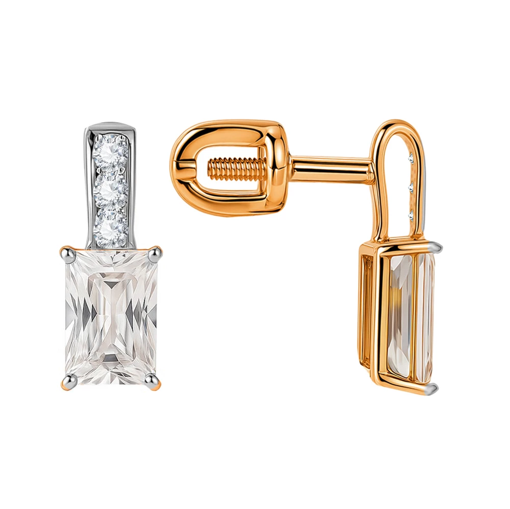 Серьги с фианитами из красного золота 375 пробы