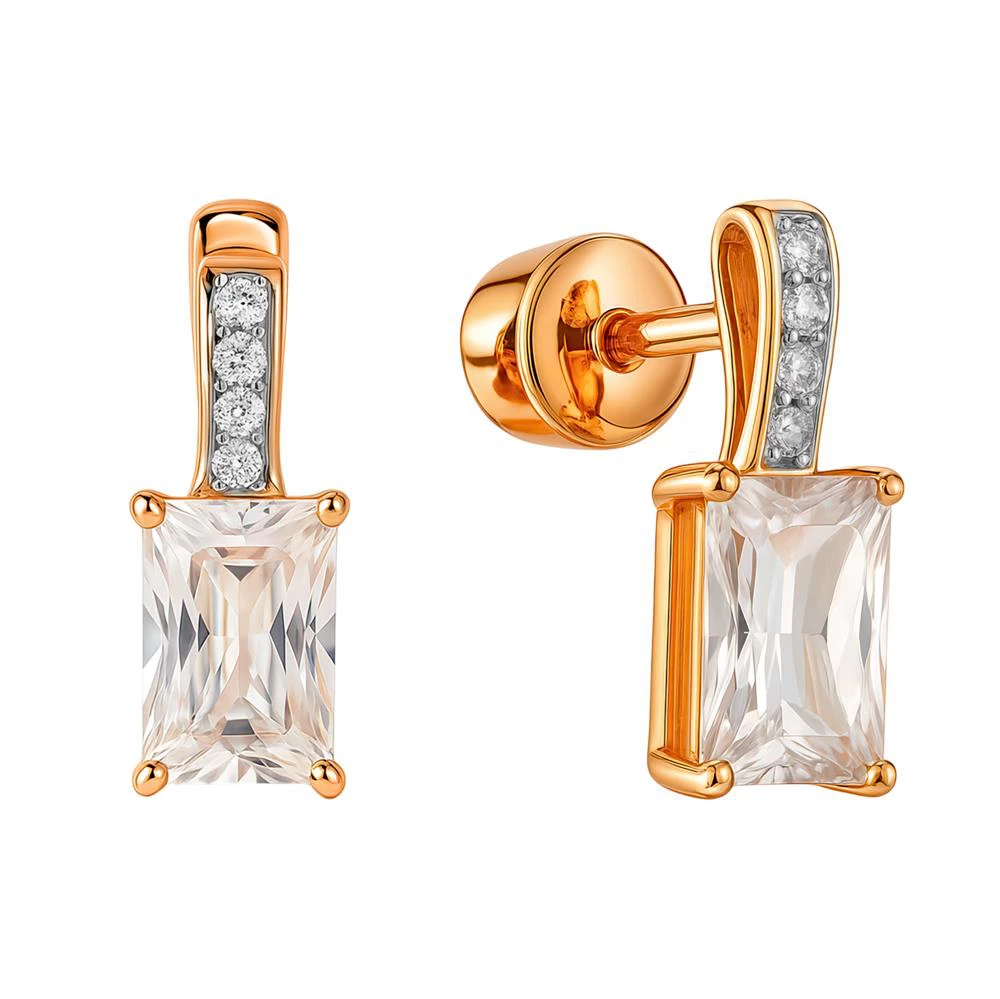 Серьги с фианитами из красного золота 375 пробы