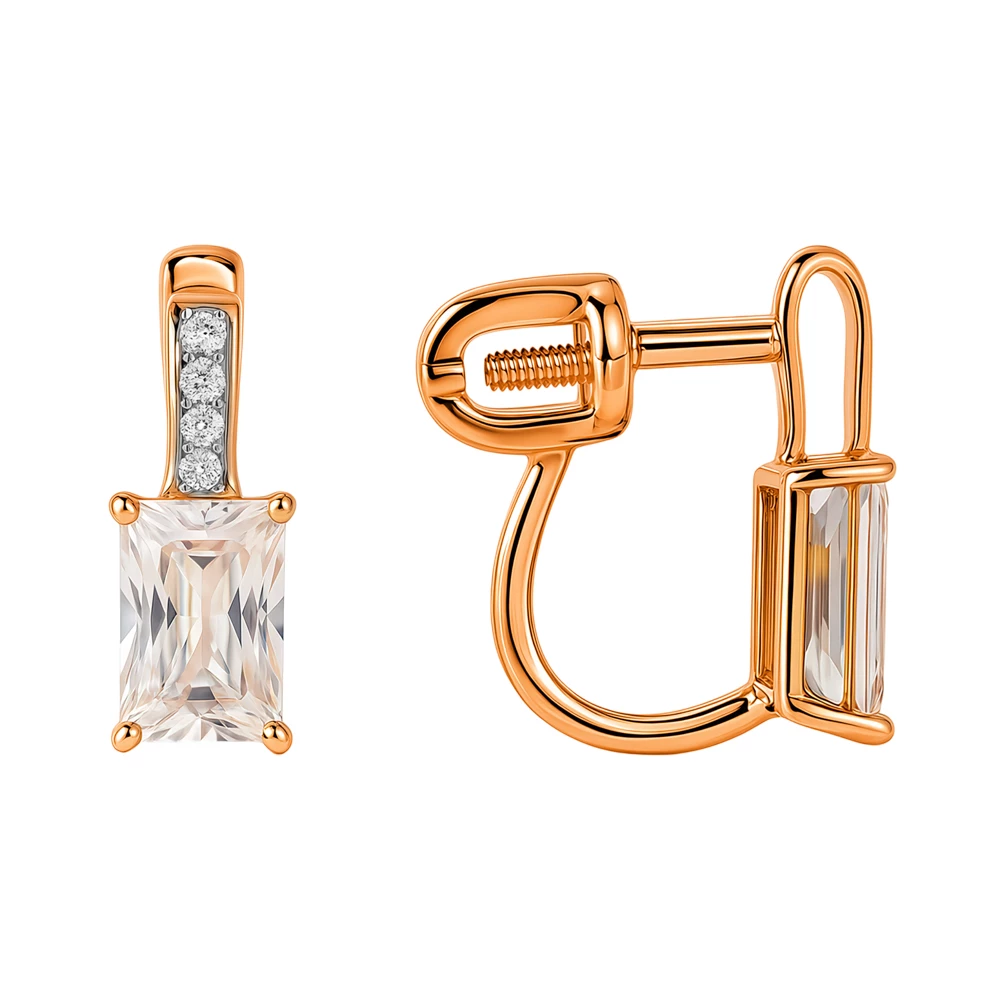 Серьги с фианитами из красного золота 375 пробы