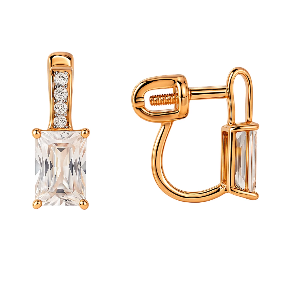 Серьги с фианитами из красного золота 375 пробы