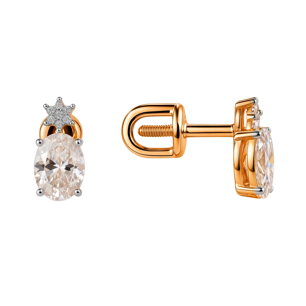 Серьги с фианитами из красного золота 375 пробы