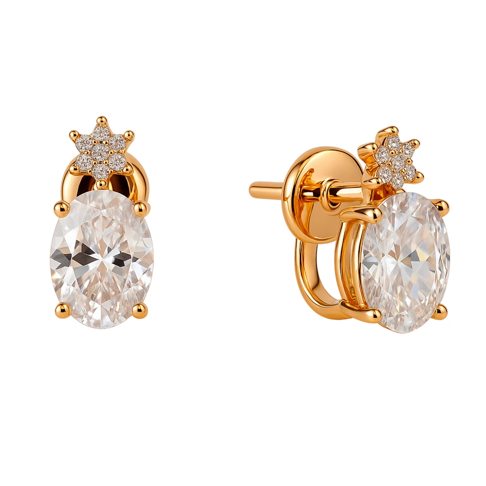 Серьги с фианитами из красного золота 375 пробы