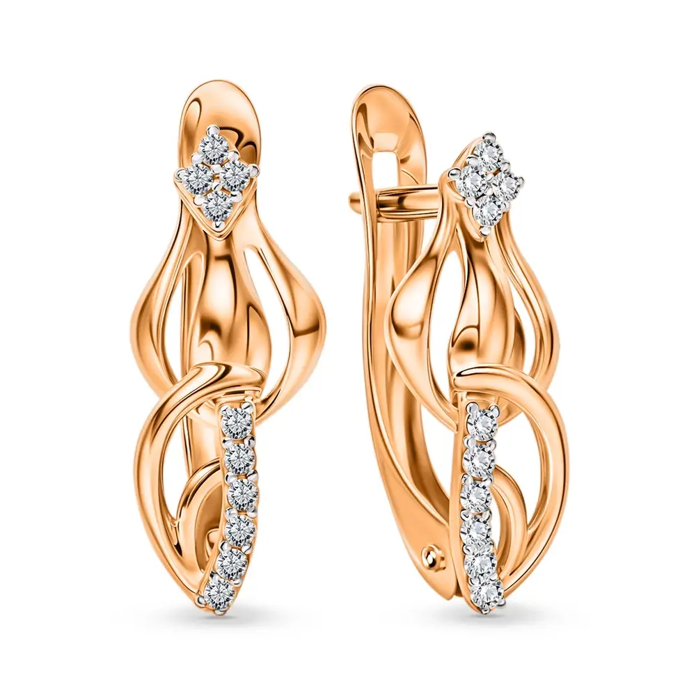 Серьги с фианитами из красного золота 375 пробы 1