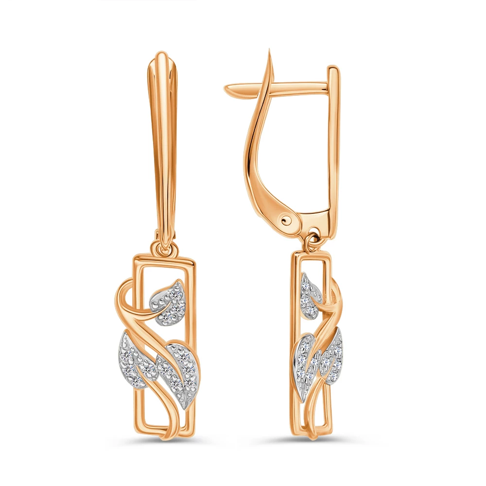 Серьги с фианитами из красного золота 585 пробы 2