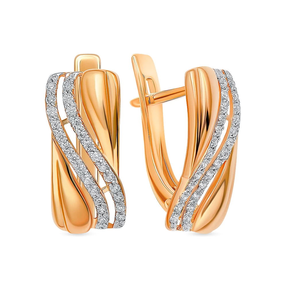 Серьги с фианитами из красного золота 375 пробы Серьги с фианитами из красного золота 375 пробы