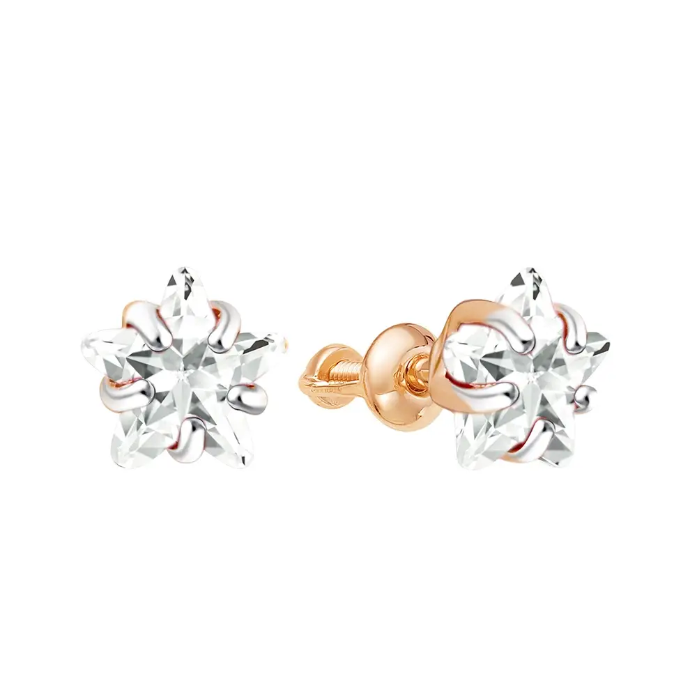 Серьги с фианитами из красного золота 375 пробы
