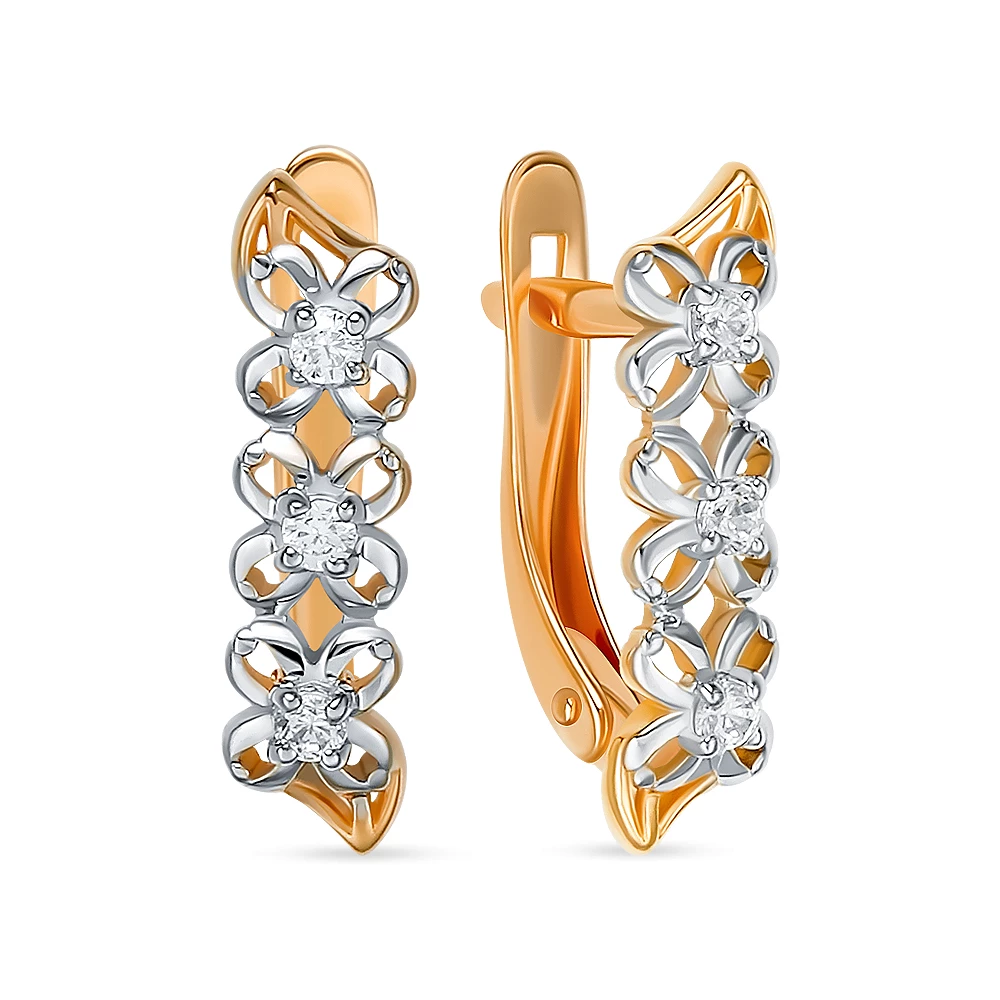 Серьги с фианитами из красного золота 585 пробы 1