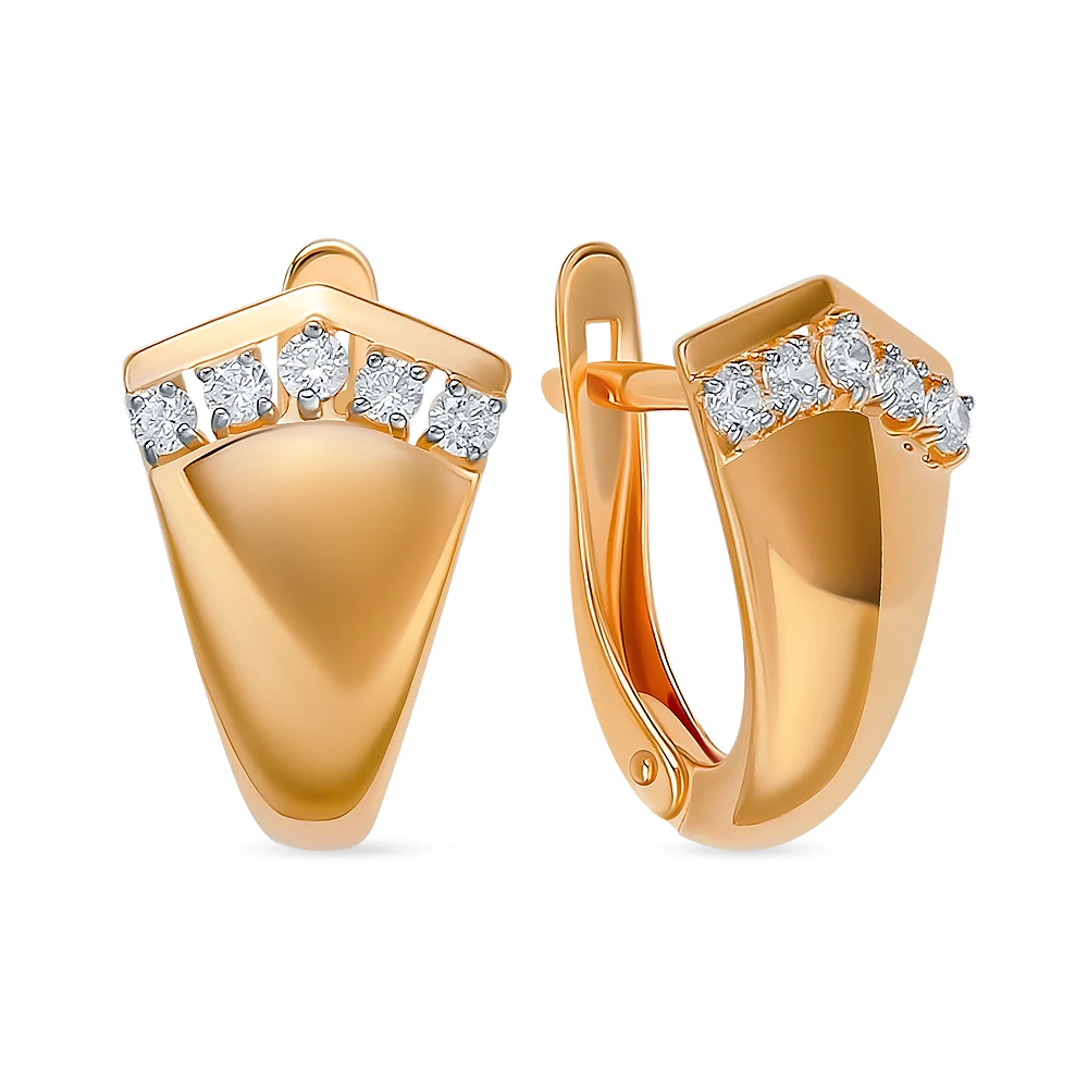 Серьги с фианитами из красного золота 585 пробы 1