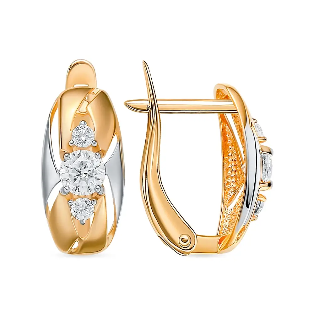 Серьги с фианитами из красного золота 585 пробы 3