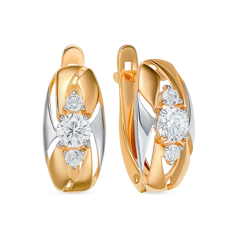 Серьги с фианитами из красного золота 585 пробы 1