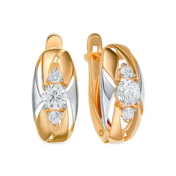 Серьги с фианитами из красного золота 585 пробы