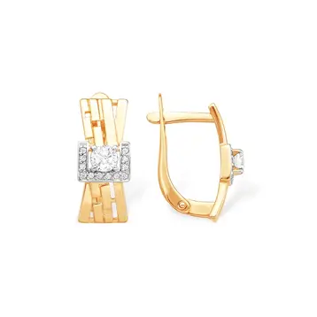 Серьги с фианитами из красного золота 585 пробы