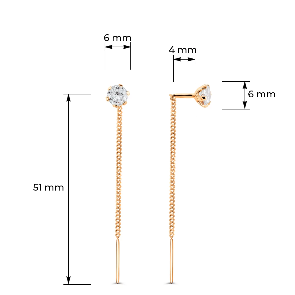 Серьги с фианитами из красного золота 585 пробы Серьги с фианитами из красного золота 585 пробы
