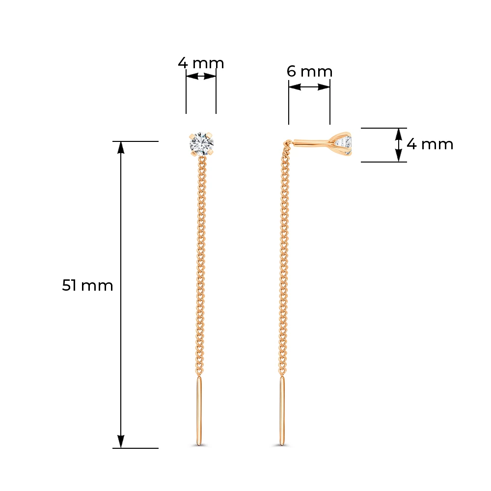 Серьги с фианитами из красного золота 585 пробы