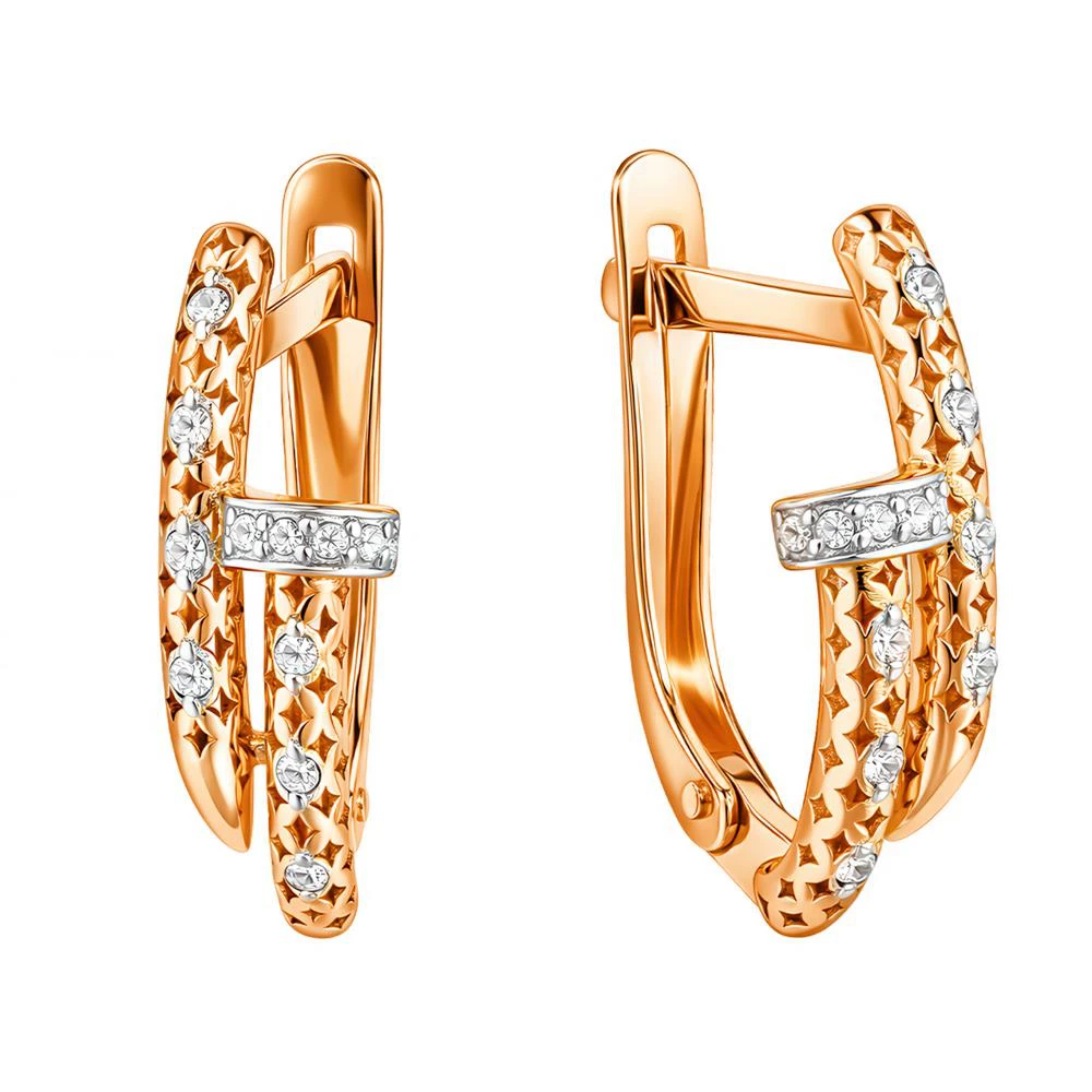 Серьги с фианитами из красного золота 585 пробы