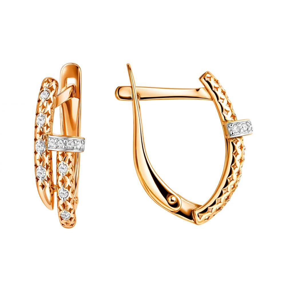 Серьги с фианитами из красного золота 585 пробы