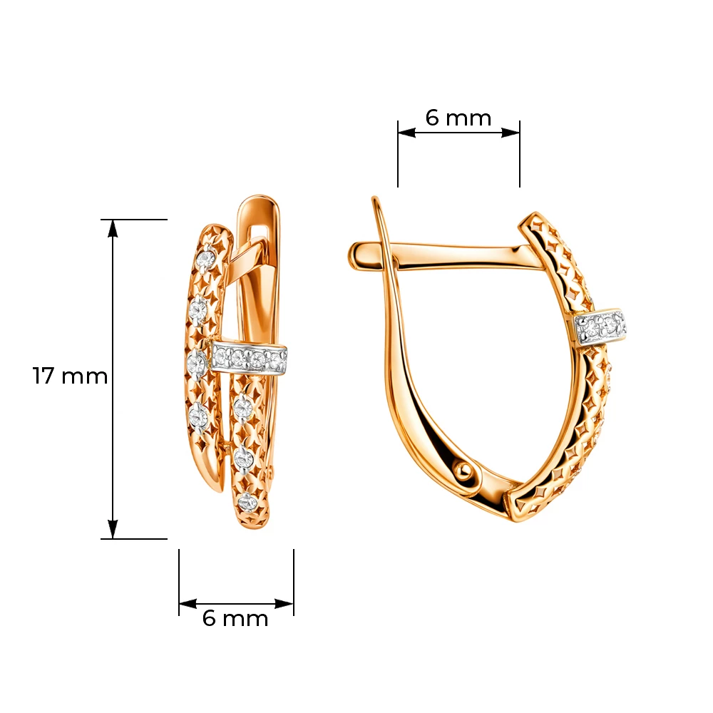 Серьги с фианитами из красного золота 585 пробы