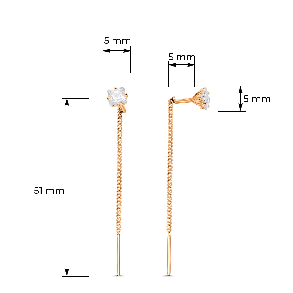 Серьги с фианитами из красного золота 585 пробы