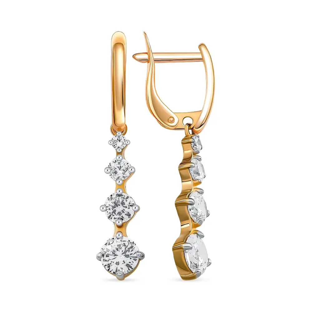 Серьги с фианитами из красного золота 585 пробы 3