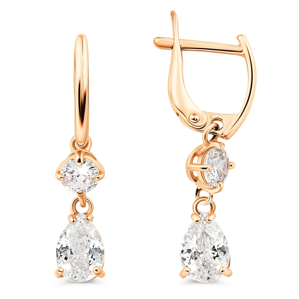 Серьги с фианитами из красного золота 585 пробы Серьги с фианитами из красного золота 585 пробы