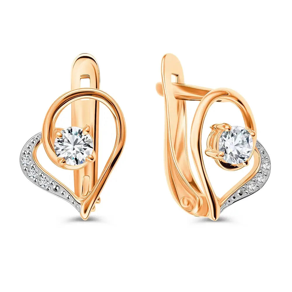 Серьги с фианитами из красного золота 585 пробы 1