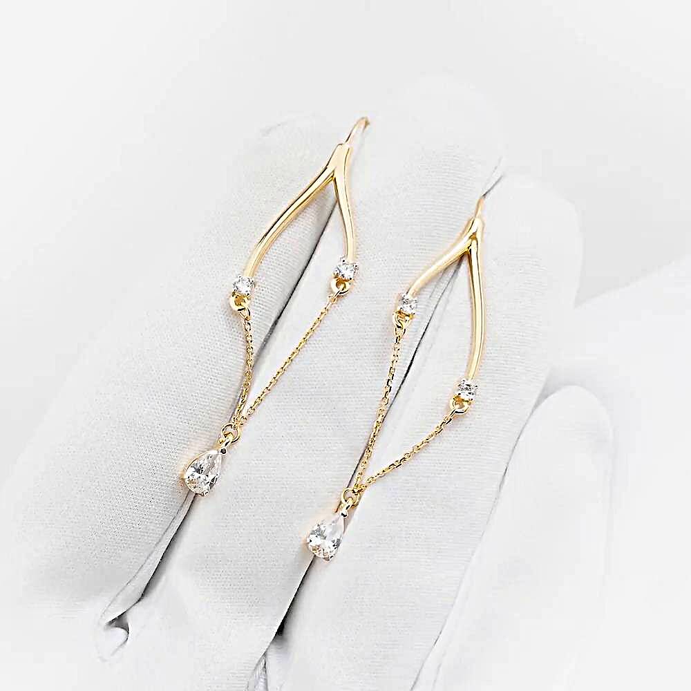 Серьги с фианитами из красного золота 585 пробы