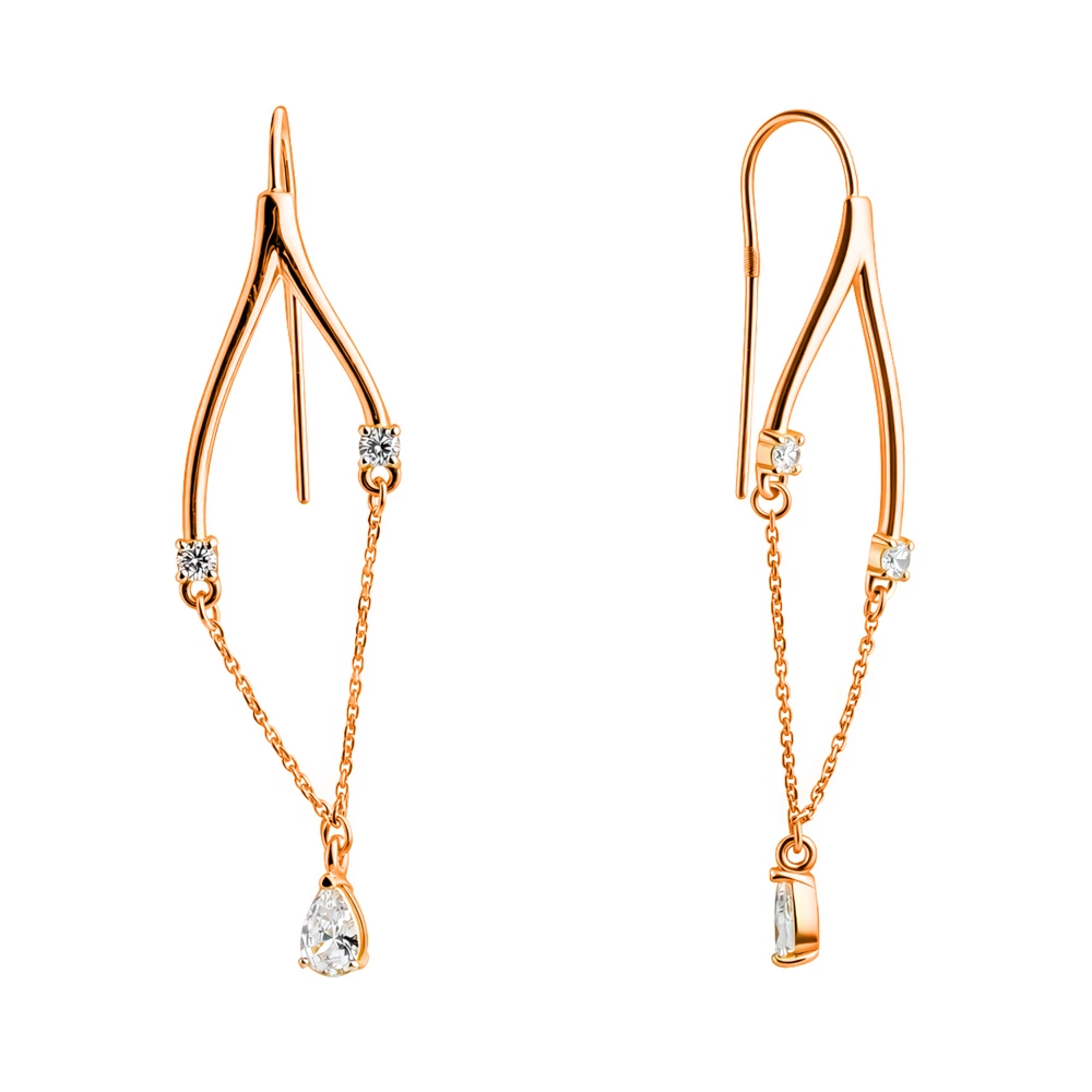 Серьги с фианитами из красного золота 585 пробы