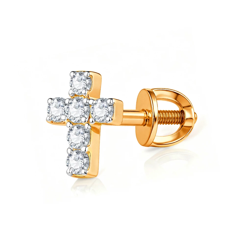 Серьга с фианитами из красного золота 585 пробы Серьга с фианитами из красного золота 585 пробы