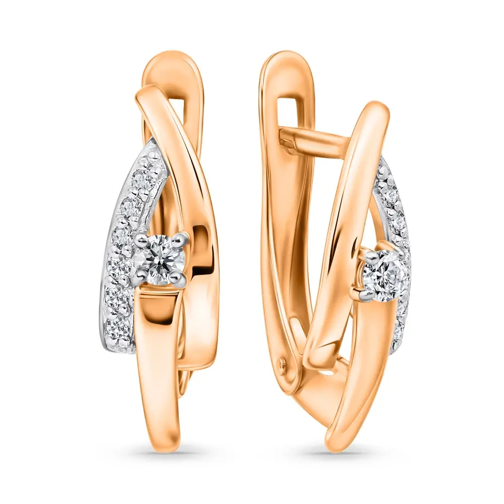 Серьги с фианитами из красного золота 585 пробы 1