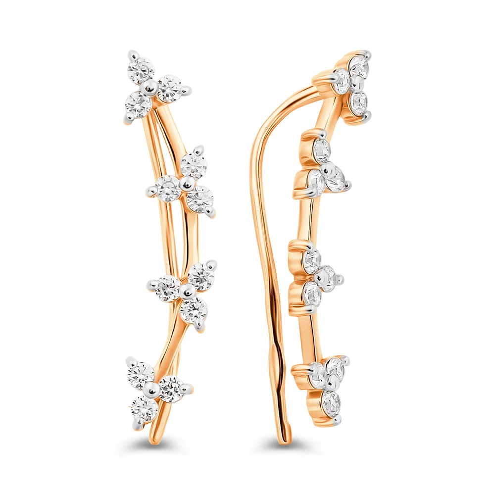 Серьги с фианитами из красного золота 585 пробы