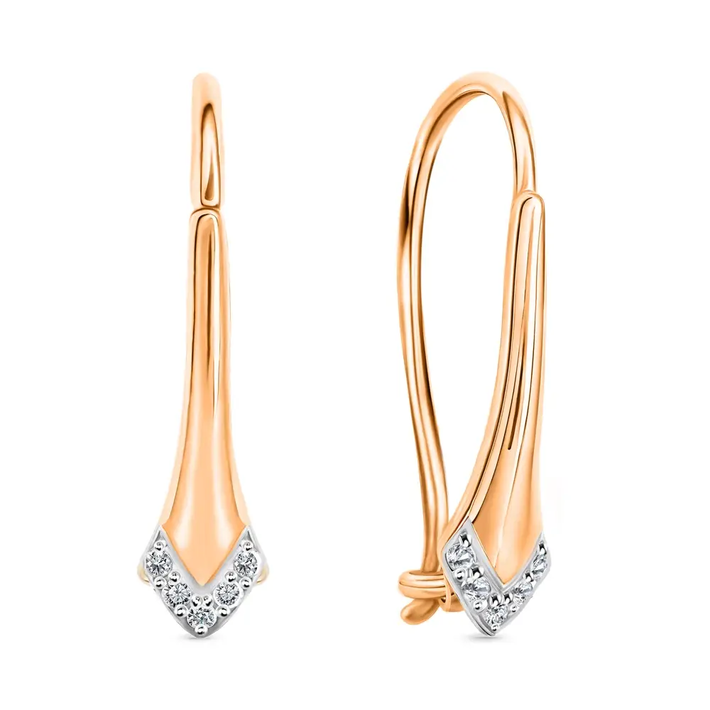 Серьги с фианитами из красного золота 585 пробы