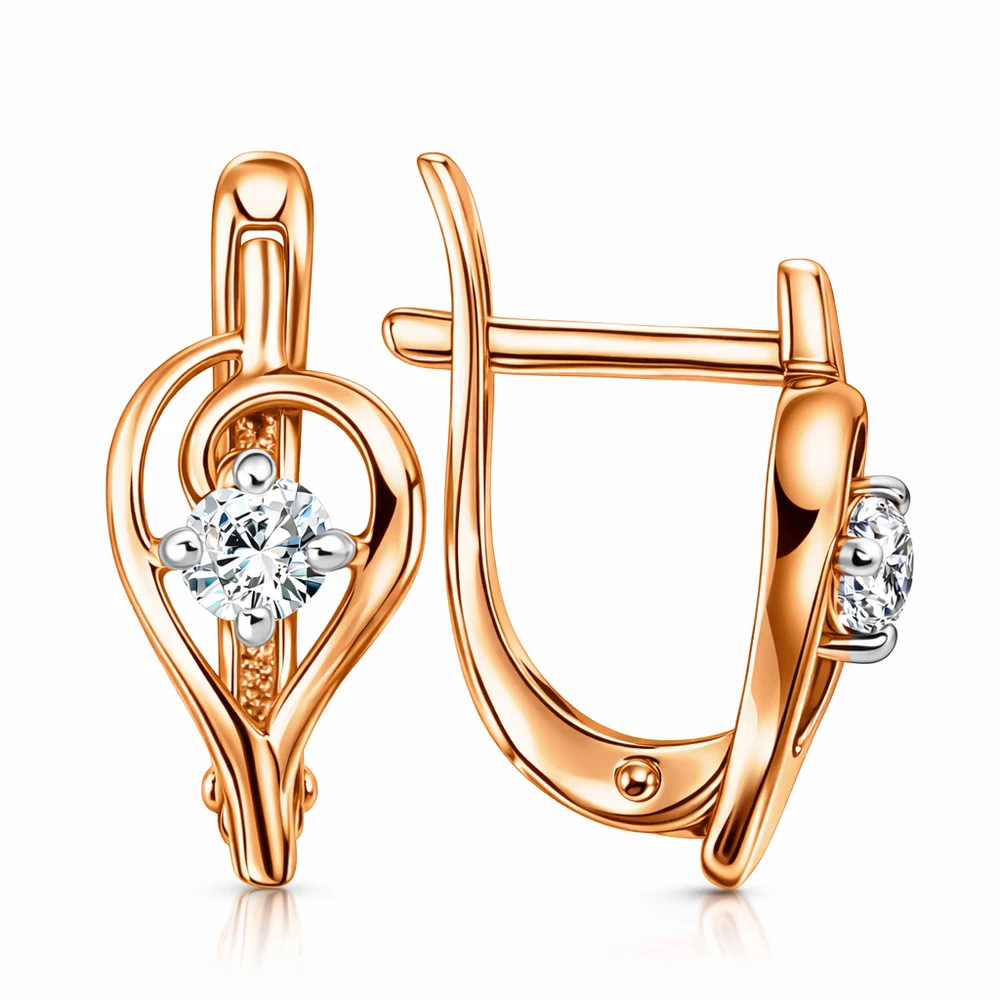 Серьги с фианитами из красного золота 375 пробы