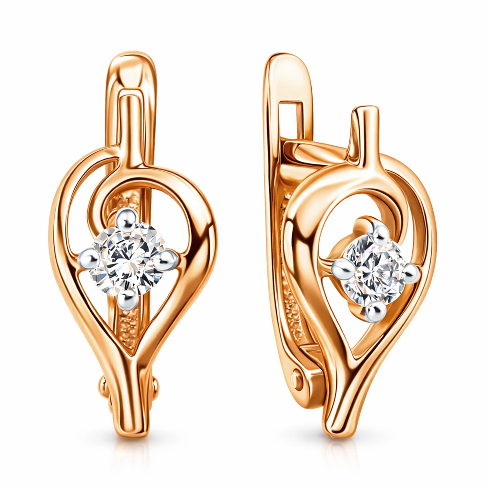 Серьги с фианитами из красного золота 375 пробы