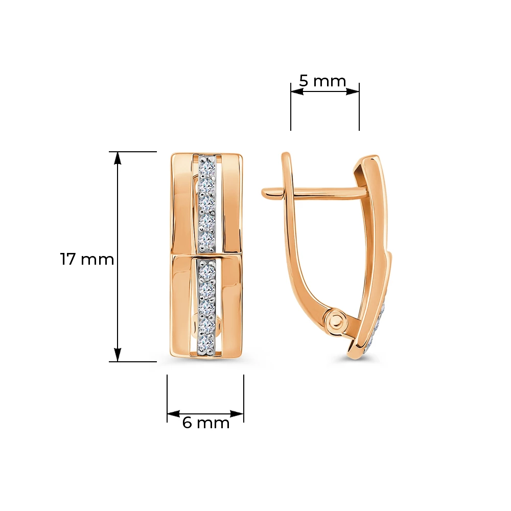 Серьги с фианитами из красного золота 585 пробы