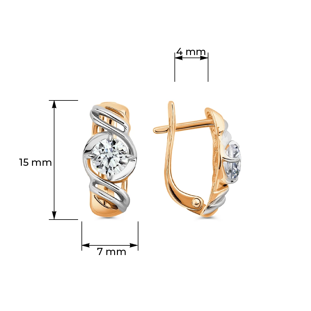 Серьги с фианитами из красного золота 585 пробы