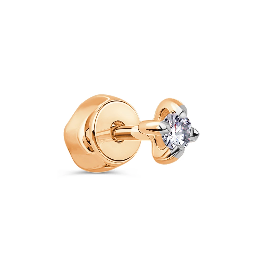 Серьга с фианитом из красного золота 375 пробы