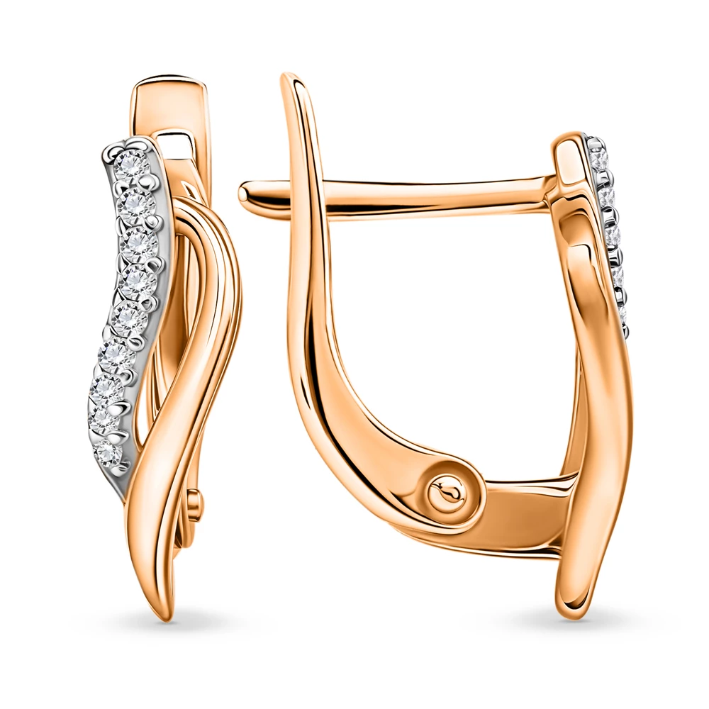 Серьги с фианитами из красного золота 375 пробы