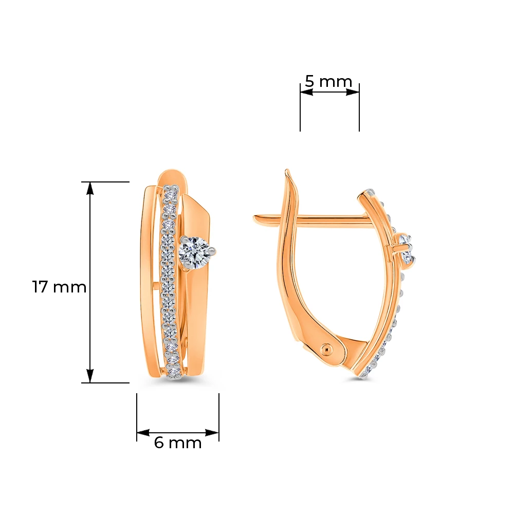 Серьги с фианитами из красного золота 585 пробы
