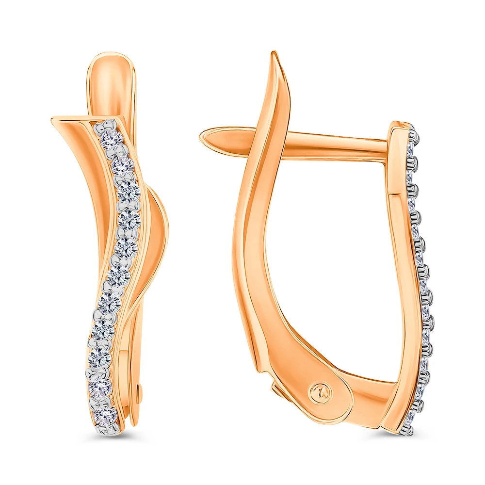 Серьги с фианитами из красного золота 585 пробы Серьги с фианитами из красного золота 585 пробы