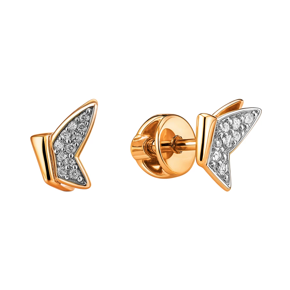 Серьги  Бабочка с фианитами из красного золота 375 пробы