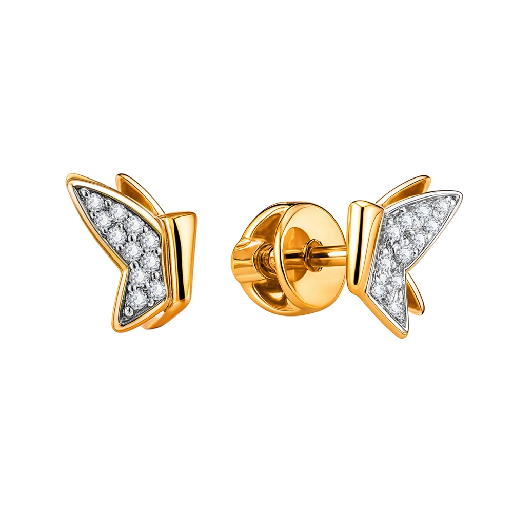 Серьги  Бабочка с фианитами из красного золота 375 пробы