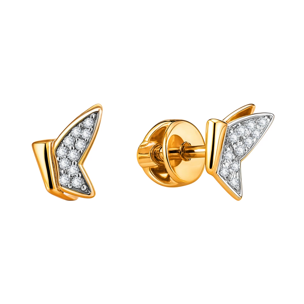 Серьги  Бабочка с фианитами из красного золота 375 пробы