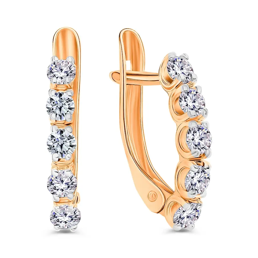 Серьги с фианитами из красного золота 585 пробы 1