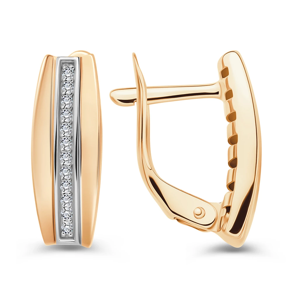 Серьги с фианитами из красного золота 585 пробы