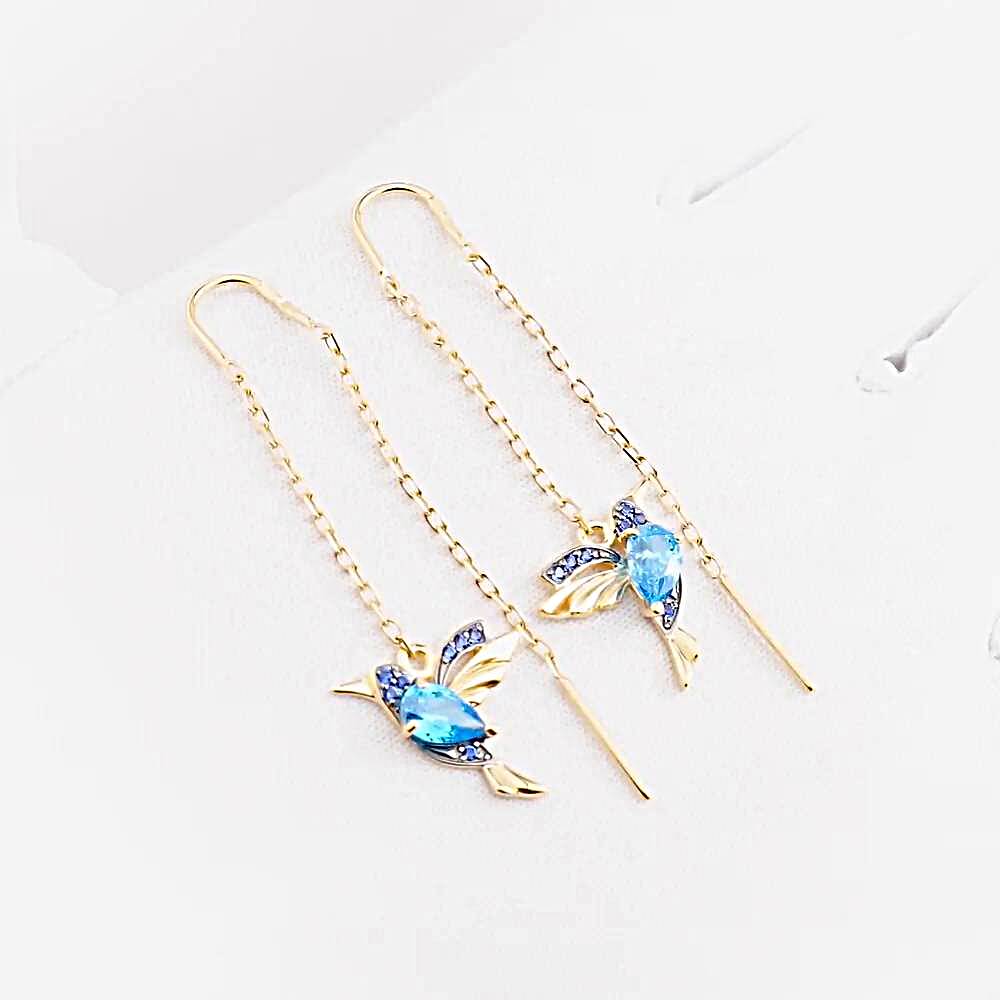 Серьги  Птица с фианитами из красного золота 585 пробы